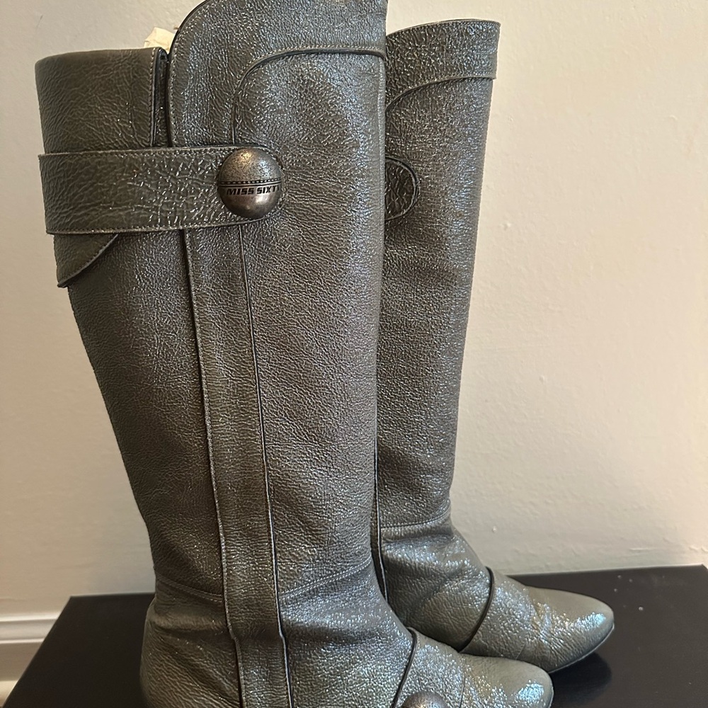 Miss Sixty Metallic Gray Leather Boots